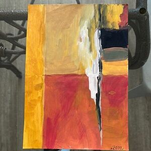 Original watercolor by Irma Franco Vibrant Red and Yellow Abstract Art Painting